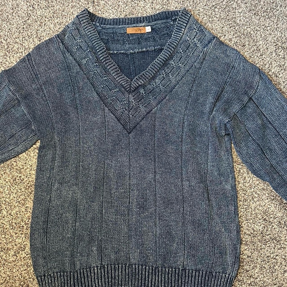 Ruff Hewn Blue V-Neck Sweater Cable Knit